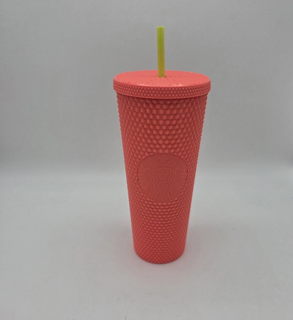Starbucks Coral Studded Cold Cup Tumbler 24 oz Lime Green Straw Kiwi Strawberry